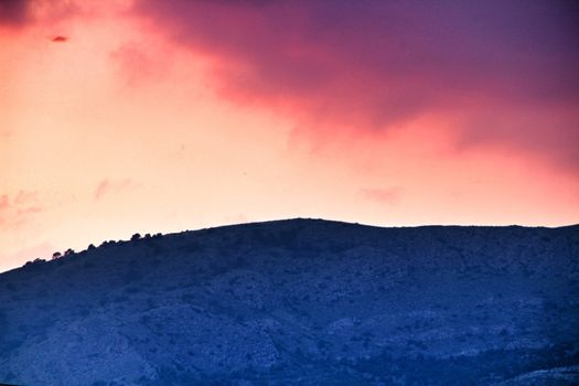 Beautiful purple and pink sky at sunset in Spain