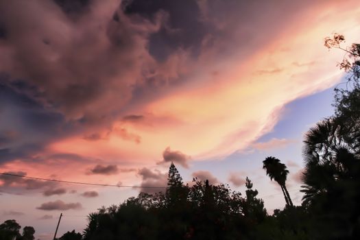 Pink Clouds and lovely sky at Sunset in Alicante in summer