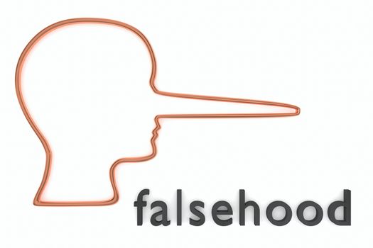 3D illustration of head silhouette along with falsehood title, isolated on white.