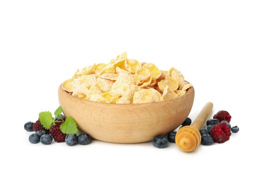 Muesli, berry and dipper isolated on white background