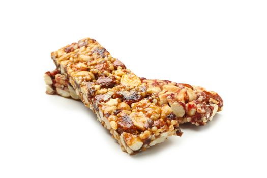 Tasty granola bars isolated on white background