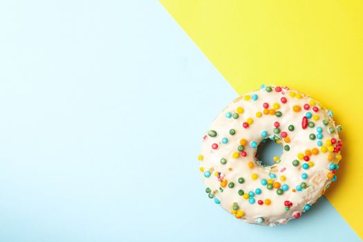 One tasty donut on two tone background