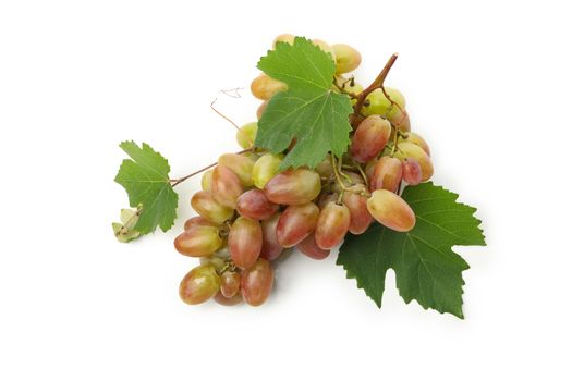 Ripe grape with leaves isolated on white background