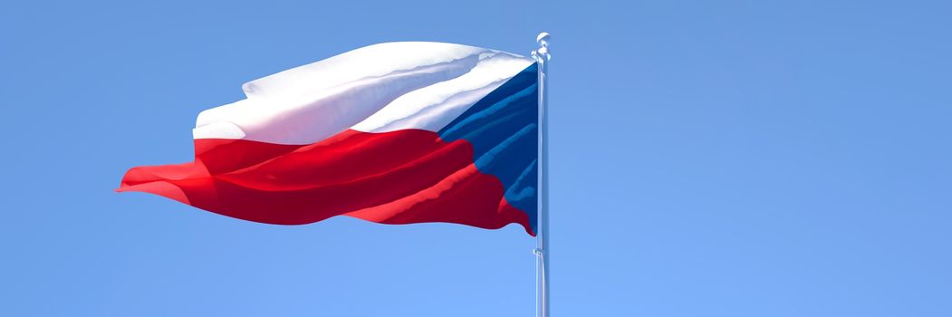 3D rendering of the national flag of Czechia waving in the wind against a blue sky