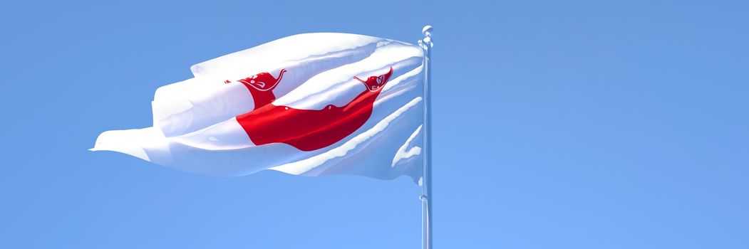 3D rendering of the national flag of Easter Island waving in the wind against a blue sky