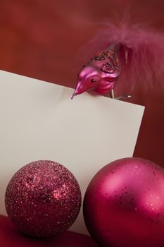 Christmas decoration with blank Christmas card and copy space