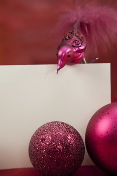 Christmas decoration with blank Christmas card and copy space