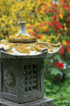 Small stone temple in a Japanese garden