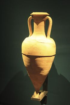 Alicante, Spain- October 8, 2020: Greco- italic amphora found at the Lucentum site and exhibited at the Archaeological Museum of Alicante