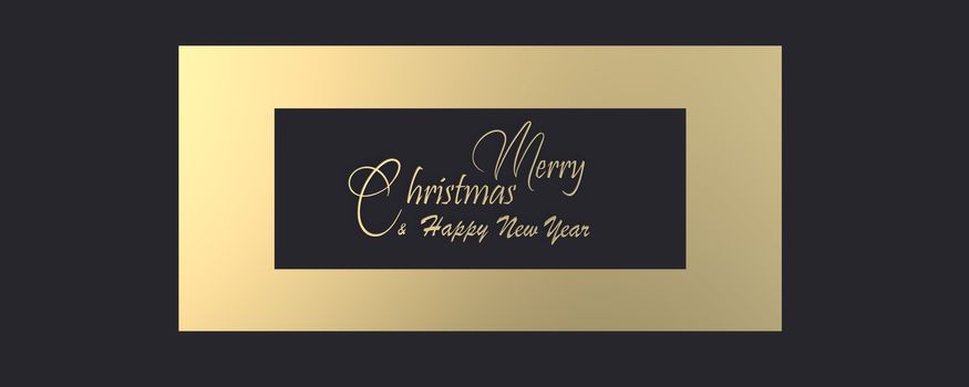 Luxury design in gold and black. Gold Text Merry Christmas Happy New Year on black background. Horizontal Banner. 3D render