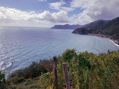 Cinque Terre, Italy - 09/02/2020: Beautiful landscape of a coastal fishing village, amazing view on many little colorful houses, traditional architecture of the little Italian town called Cinque Terre