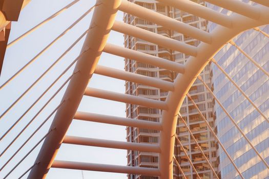 Bridge of landmark and building with the sunset.