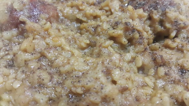 A close up  view of Cooked white rice called Kichra served with meatball in traditional Charsadda recipe popular for its delicious taste in Pakistan