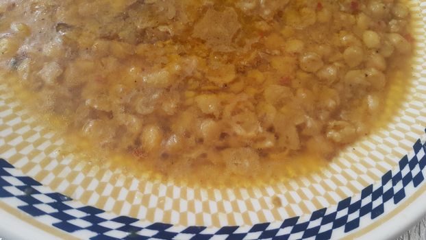 A closeup view: Traditional Asian home made spicy lentil or daal dish