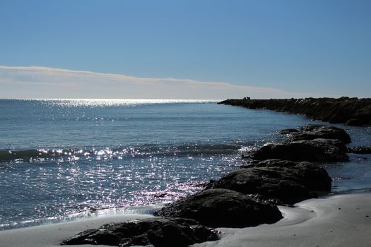Sunny day on the beach in winter in Santa Pola, Alicante