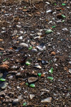 Texture of broken glass on the ground