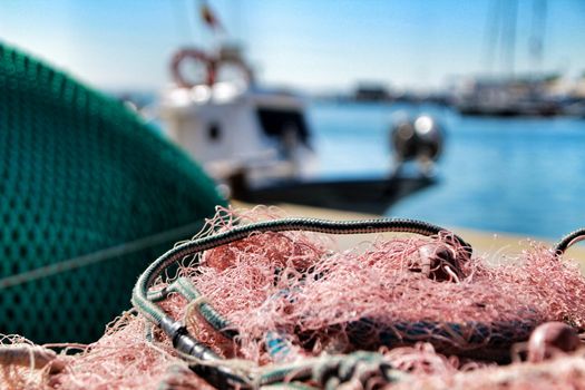 Fishing nets background in the port of Santa Pola, Alicante