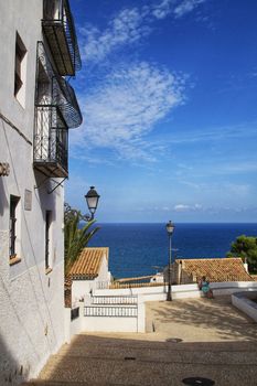 Narrow streets and beautiful white facades in Altea, Alicante, Spain