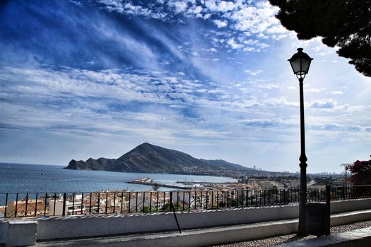 Beautiful panoramic view of Altea village from the viewpoint. Altea, Alicante, Spain in summer.