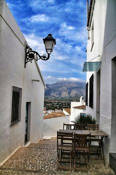 Narrow streets and beautiful white facades in Altea, Alicante, Spain