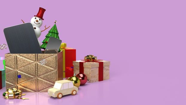 The snowman and gift boxes  for Christmas content 3d rendering