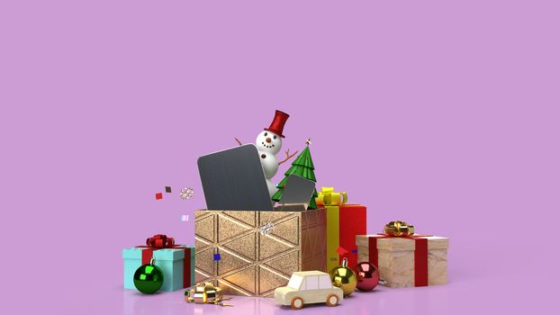 The snowman and gift boxes  for Christmas content 3d rendering