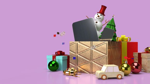 The snowman and gift boxes  for Christmas content 3d rendering