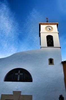 Beautiful San Miguel Arcangel church facade in Carricola village, Valencia, Spain.