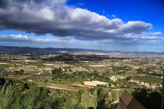 Panoramic view of the Albaida Valley from the top of the mountain in Carricola, Valencia, Spain
