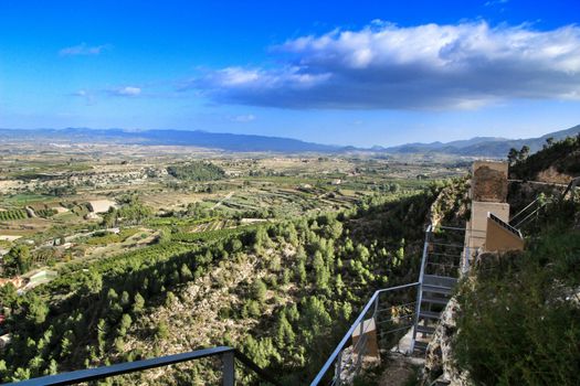 Panoramic view of the Albaida Valley from the top of the mountain in Carricola, Valencia, Spain