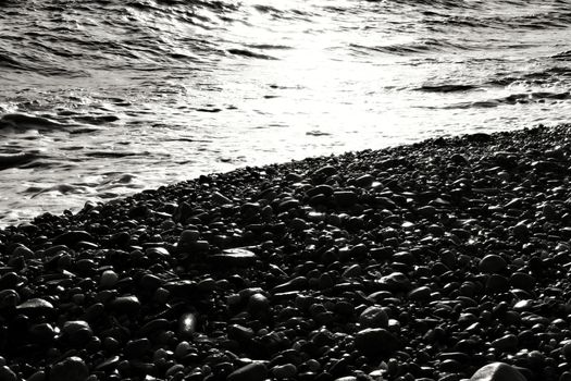 Rock textures and waves on the shore in Cartagena, Murcia, Spain