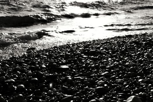 Rock textures and waves on the shore in Cartagena, Murcia, Spain