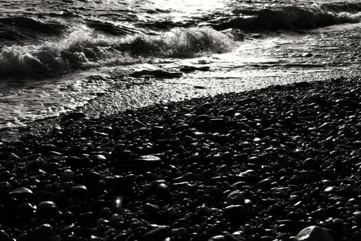 Rock textures and waves on the shore in Cartagena, Murcia, Spain