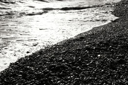 Rock textures and waves on the shore in Cartagena, Murcia, Spain