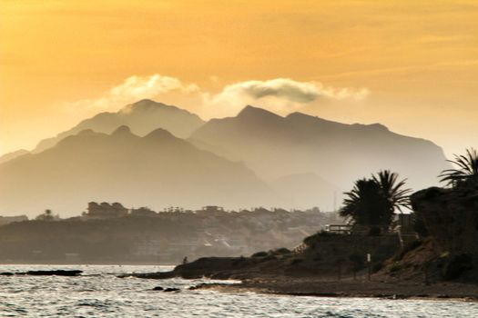 Beautiful Sunset on Mojon beach in Isla Plana, Cartagena, Murcia,Spain.
