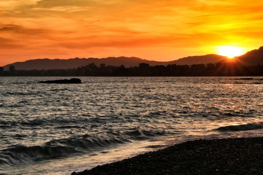 Beautiful Sunset on Mojon beach in Isla Plana, Cartagena, Murcia,Spain.