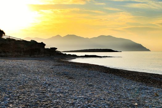 Beautiful Sunrise on the beach in Isla Plana, Cartagena, Murcia,Spain.