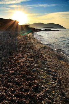 Beautiful Sunrise on the beach in Isla Plana, Cartagena, Murcia,Spain.