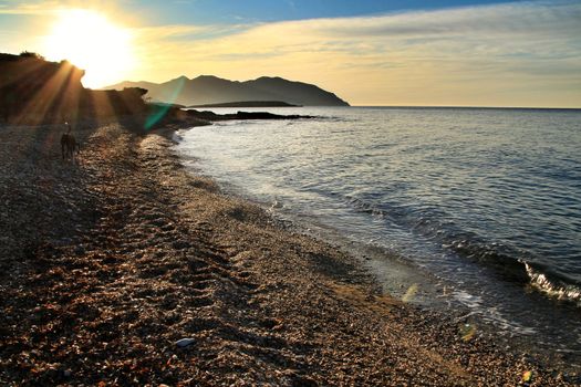 Beautiful Sunrise on the beach in Isla Plana, Cartagena, Murcia,Spain.