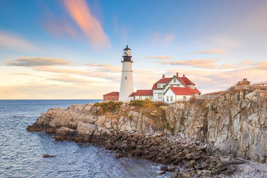 The Portland Head Light At Sunset, Portland, Maine, USA