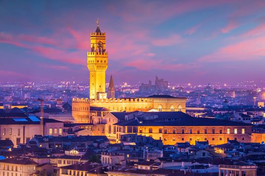 Italy Florence Palazzo Vecchio piazza square at twilight