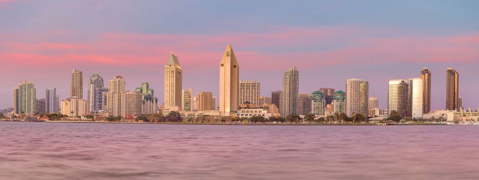 San Diego skyline at sunset, CA