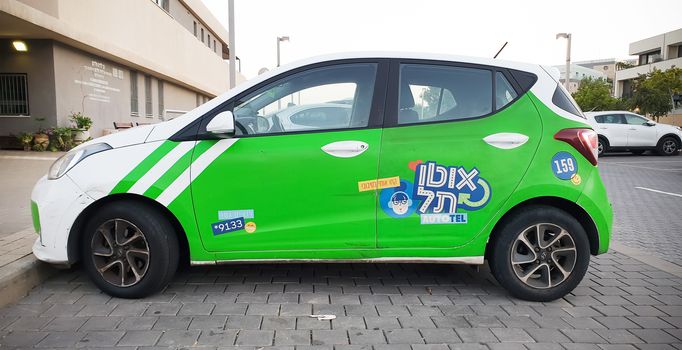 TEL-AVIV - OCTOBER 2020: Auto-Tel city vehicle-sharing service as public traffic ecological solution