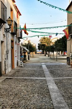 Streets of Tabarca Island in Alicante adorned by the festivity of the Virgen del Carmen