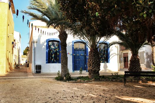 Streets of Tabarca Island in Alicante adorned by the festivity of the Virgen del Carmen