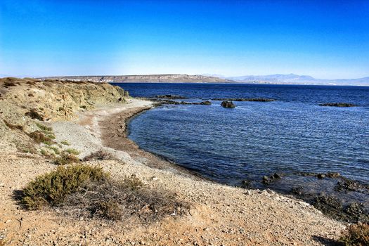 Beaches and cliffs of Tabarca Island in summer in Alicante, Spain