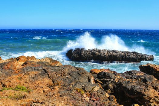 Beaches and cliffs of Tabarca Island in summer in Alicante, Spain
