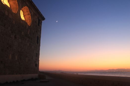 Church of San Pedro and San Pablo at dusk on Tabarca Island, Alicante, Spain