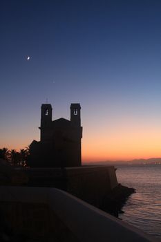 Church of San Pedro and San Pablo at dusk on Tabarca Island, Alicante, Spain