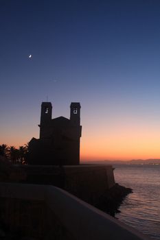 Church of San Pedro and San Pablo at dusk on Tabarca Island, Alicante, Spain